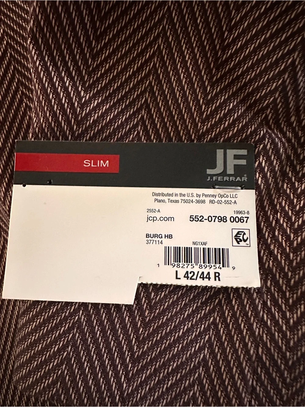 NWT JF Ferrar Blazer Sport Coat Burgundy Herringbone Men’s L (42/44 REG) $168
